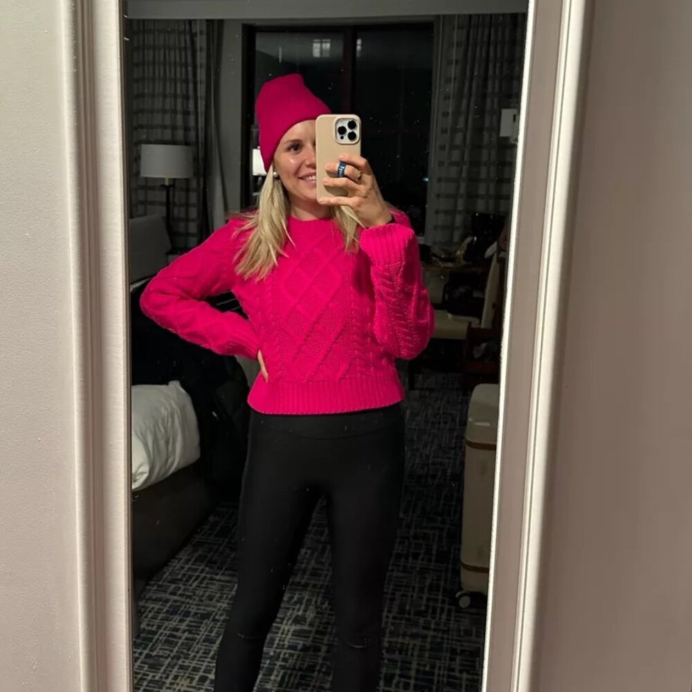 English Factory Pink Cable-Knit Cropped Sweater in Women’s Small